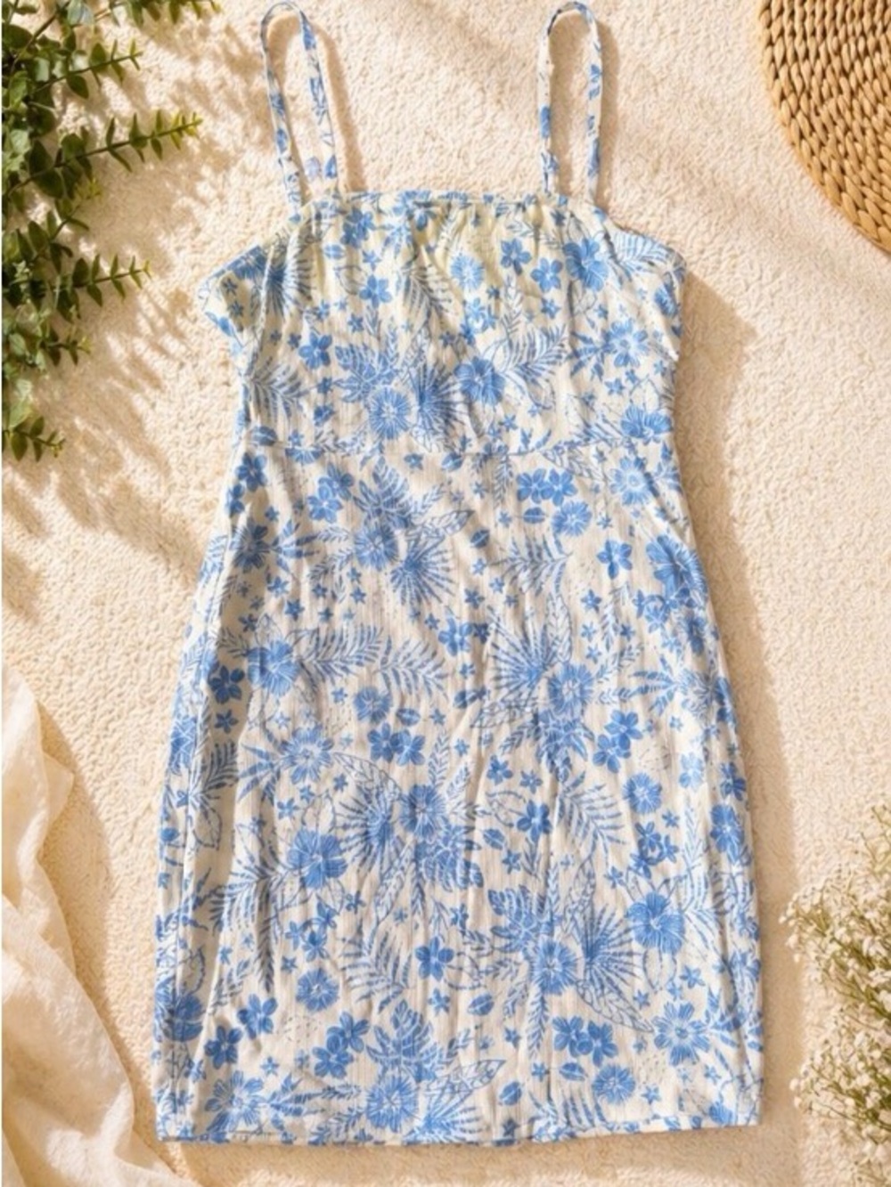 Blue Floral Spaghetti Strap Sundress